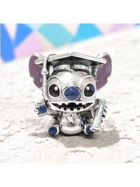 Disney Silver Stitch Graduation Charm with Blue and Purple Accents